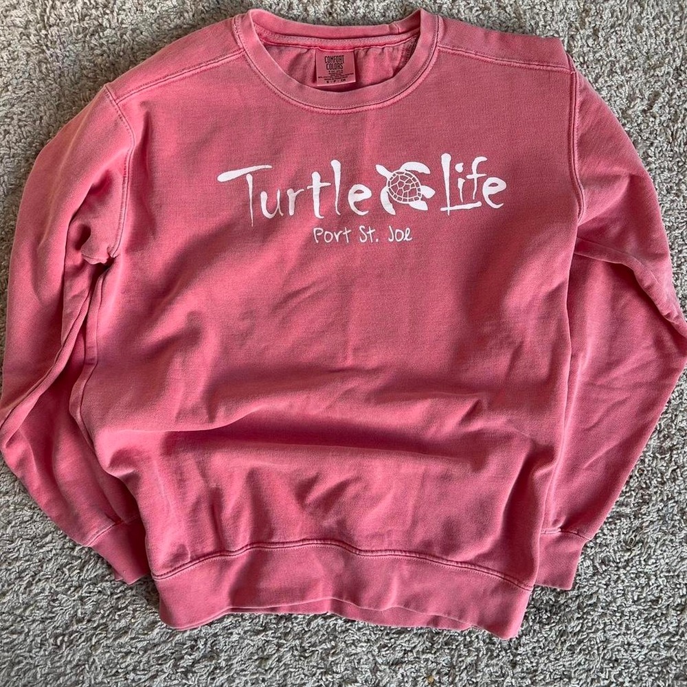 Comfort Colors Turtle Life Port St Joe Pink Graphic Sweatshirt Small Vintage